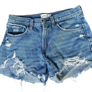 Abercrombie & Fitch Mid Rise Boyfriend Shorts Distressed Denim Sz 4